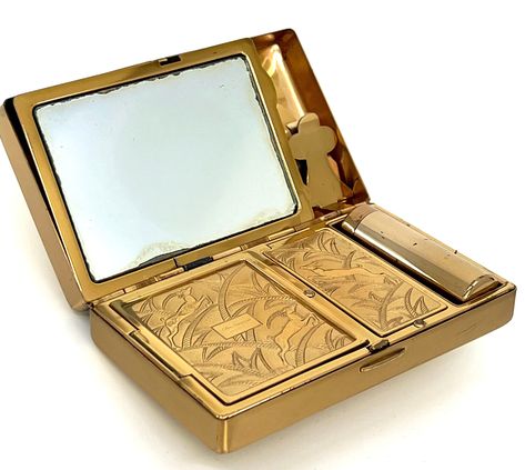 Elgin American 1950s CarryAll Vanity Gazelle Powder Compact Cigarettes Lipstick Makeup Compact, Gifts For 60 Year Old Women, Vintage Compact, Vintage Makeup Products, All Is Vanity, 60 Year Old Woman, Dresser Accessories, Vanity Accessories, Beauty Marketing