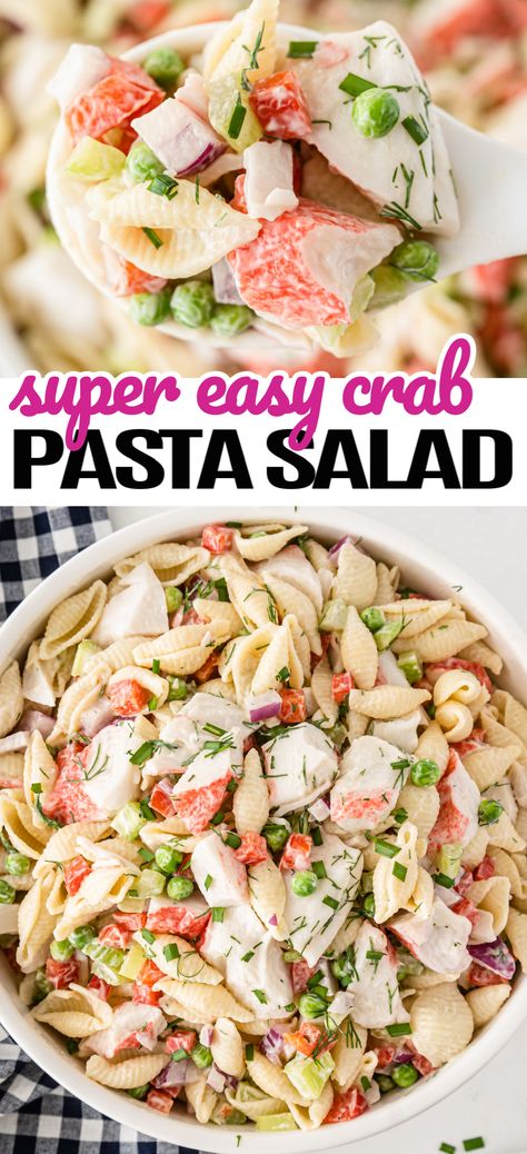 Crab Seafood Salad Recipes, Best Seafood Pasta Salad Recipe, Pasta Crab Recipes, Chinese Food Recipes Crab Meat, Broccoli Crab Salad Recipe, Crab And Pasta Salad, Crab And Pasta Salad Recipes, Easy Seafood Salad, Seafood Crab Salad