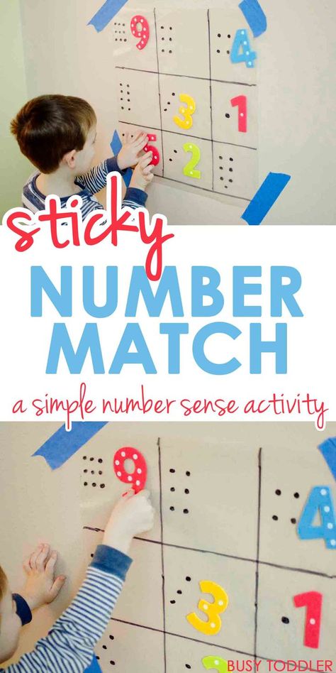 Sticky Number Match - What a great preschool math activity; toddler math activity; indoor activity {pacifickid.net/} Premath Activities Preschool, Easy Math Activities, Playing With Numbers, Toddler Math, Prek Math, Fun Activities For Toddlers, Games Ideas, Numbers Preschool, Math Activity