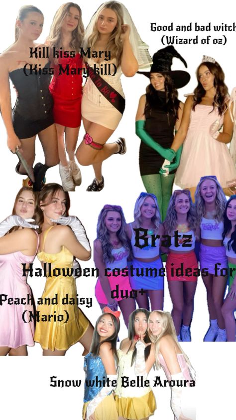 Some ideas for Halloween 🎃👻🍬 if u have a big friend group pls for follow for more it would mean so much! 💖🌸✨ Costume Ideas For A Group Of 4, Costume Ideas For Big Groups, Costume Ideas 5 People, Big Friend Group Halloween Costumes, Halloween Costumes For Middle Schoolers, Halloween Costumes Big Group, Big Group Costumes, Halloween Costumes Friends Group, Halloween Costumes For Big Groups