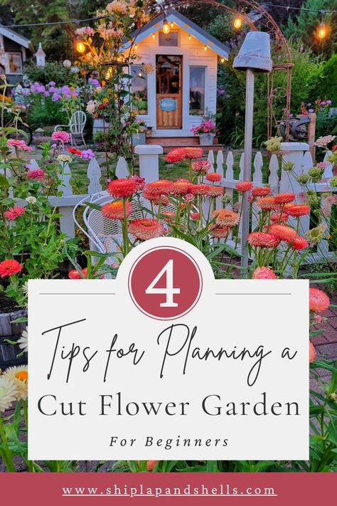 Are you thinking about starting a cut flower garden and have no idea where to start? Shiplap and Shells shares the process of planning a cut flower garden each season. Flower Allotment Ideas, Flower Picking Garden Design, Flower Garden Shapes Layout, Side Yard Flower Garden, Flower Garden Designs Layout, Flower Garden In Front Of House, How To Plan A Flower Garden Layout, Backyard Cut Flower Garden Layout, How To Grow A Cut Flower Garden