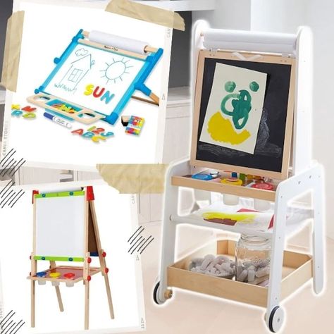 11 Best Easels For Toddlers & Kids with Storage + Paper Rolls in 2022 - The Confused Millennial Toddler Easel, Kids Art Easel, Kids Easel, Tabletop Easel, Art Easel, Black Chalkboard, Wooden Easel, Home Decor Hacks, Painted Cups