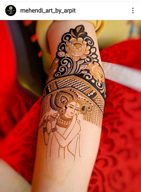 Radha Krishna Figure Mehndi, Radha Krishna Mehndi Design Bridal, Mahendi Belt, Radha Krishna Mehndi Design, Krishna Mehndi Design, Krishna Mehndi, Mehndi Practice, Front Mehndi Design, Simple Arabic Mehndi Designs