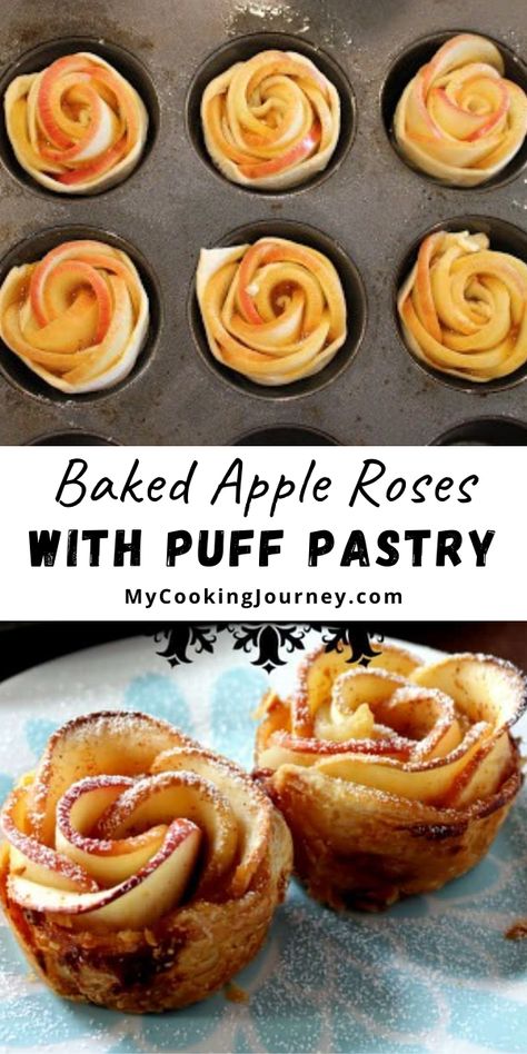 Rose Apple Pastry, Easy Fruit Puff Pastry, Apple Rose Tartlets, Fancy Puff Pastry Desserts, Valentines Puff Pastry, Puff Pastry Tea Party, Baked Apple Roses Puff Pastries, Apple Roses Puff Pastry Recipes, Puff Pastry Apple Roses Recipe