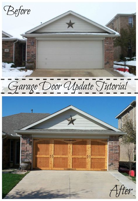 Update your curb appeal with this garage door project. Create a new look for your garage door with this DIY look featured on Remodelaholic.com #garage #garagedoor #diy Garage Door Update, Pergola Garage Door, Garage Door Types, Garage Door Makeover, Carriage Doors, Diy Garage Door, Garage Door Design, Modern Garage, Garage Makeover