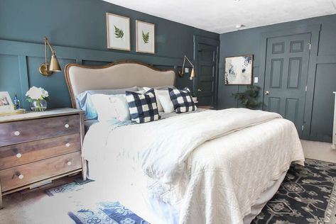 Rooms for Rent Master Bedroom Magnolia Storm Chaser Paint, Duke Grey Paint Magnolia, Duke Gray Magnolia Paint, Storm Chaser Magnolia Paint, Dark Accent Wall Colors, Dark Accent Wall, Magnolia Bedroom, Bedroom Paint Colors Grey, Suite Decor