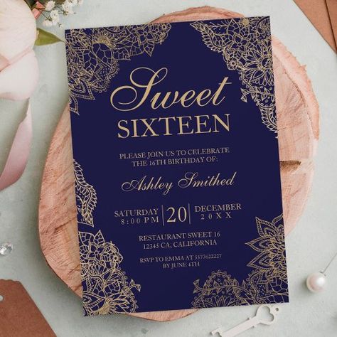 Blue Sweet 16 Invitations, Blue And Gold Sweet 16, Navy Blue Sweet 16, Sweet 16 Invitation Ideas, Blue Sweet Sixteen, Winter Wonderland Invitations, Gold Sweet 16, Digital Invitations Design, Blue Sweet 16