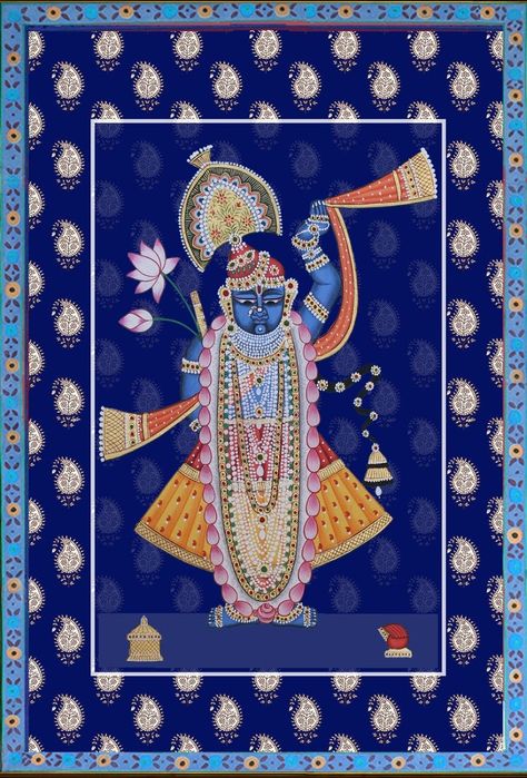 Modern Krishna, Pichvai Painting, Shree Nathji, Pichwai Art, Pichwai Painting, Indian Arts, Paint Fabric, Indian God, Traditional Wall Art