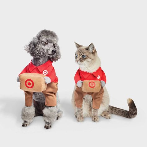 Show off your love for Target by dressing your pet in the Halloween Target Delivery Dog and Cat Frontal Costume from Hyde & EEK! Boutique™ for Halloween. This red frontal costume showcases a delivery body outfit with parcel in hand, both featuring the bullseye logo. Tailored with soft fabric for comfortable wear, this pet costume is easy to secure around their neck and chest. Hyde & EEK! Boutique™: Thrilling delights. Curious oddities. Target Halloween Costume, Easy Dog Costumes, Red Frontal, Halloween Target, Target Dog, California Costumes, Cat Tanks, Cat Halloween Costume, Pet Halloween Costumes