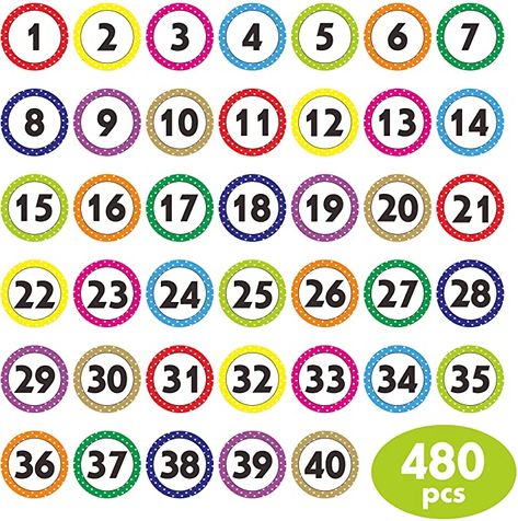 Amazon.com : 480 PCS Polka Dot 1-40 Numbers Stickers for Office, Classroom, Organizing (Each Measures 1" in Diameter) : Office Products Polka Dot Numbers, Creative Teaching Press, Number Chart, Student Numbers, Math Crafts, Sticker Chart, Teacher Created Resources, Printable Numbers, Behaviour Chart