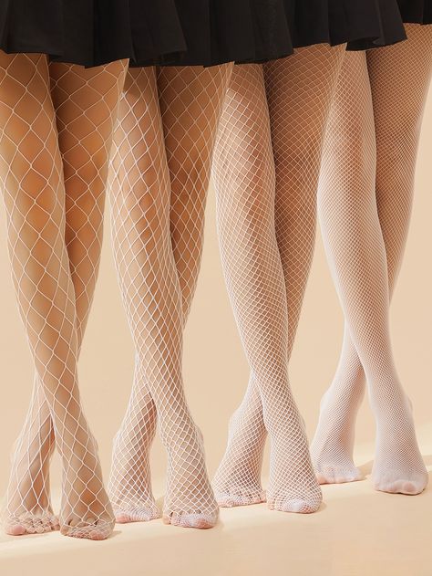 White Fishnets, White Tights, Stockings Heels, Fishnet Tights, Women Socks, Fishnet Stockings, Womens Tights, Socks And Tights, Shein Style