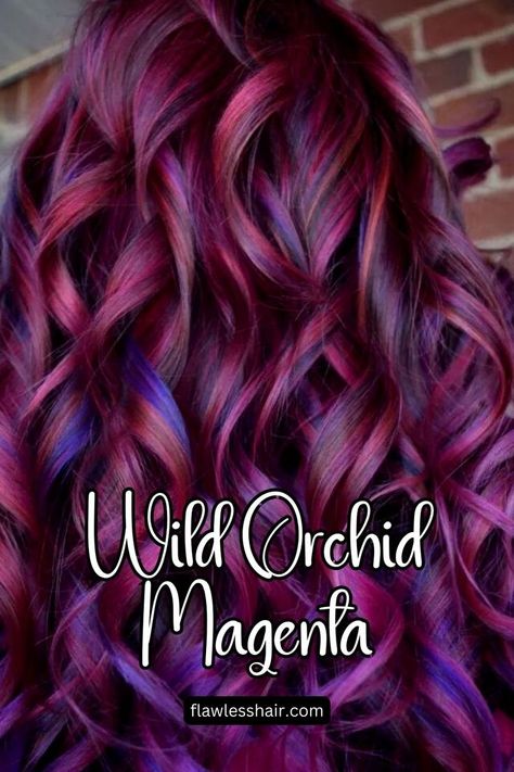 Wild Orchid Magenta Orchid Hair Color, Hair Colors And Styles, Magenta Hair Colors, Holographic Hair, Wild Hair Color, Magenta Hair, Plum Hair, Peekaboo Hair, Vivid Hair Color