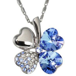 18k Gold Plated Swarovski Crystal Heart Shaped Four Leaf Clover Pendant Necklace - Aquamarine Blue $25.45 Four Leaf Clover Necklace, Swarovski Crystal Hearts, Clover Pendant, Peridot Green, Clover Necklace, Amethyst Purple, Four Leaf, Crystal Necklace Pendant, Leaf Clover