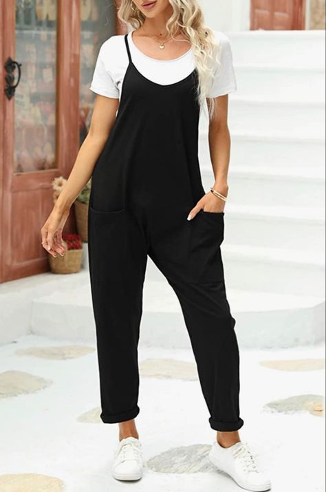 Super cute jumpsuit #jumpsuits #jumper #womenfashion #womensclothing #summer (affiliate link) Baggy Overalls, Summer Jumpsuits, Spaghetti Strap Jumpsuit, Maxi Dress Formal, Black Jumpsuit, Long Tops, Summer Casual, Jumpsuits For Women, Jumpsuit Romper