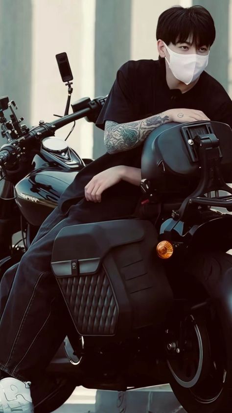 Jeon Jungkook Motorcycle, Jungkook With Motorcycle, Seven Jk Wallpaper, Biker Jungkook, Jungkook Bike, Bts Life Goes On Wallpaper, Jungkook Motorcycle, Jungkook Bf Material, Aesthetic Jungkook Wallpaper