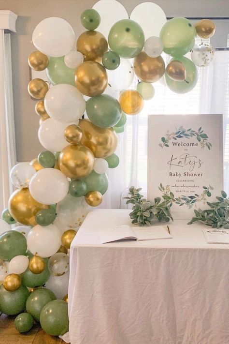 Sage Green Balloon Garland, Green Balloon Garland, Balloons For Wedding, Quince Decor, 24 Birthday, Gold Birthday Party Decorations, Sweet 16 Party Decorations, Baby Shower Balloon Decorations, Balloons For Birthday