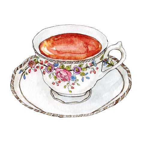 Boba Stuff, Watercolor Teacup, Teacup Art, Tea Cup Drawing, Cup Drawing, Tea Cup Art, Loose Watercolor Paintings, Watercolor Journal, Cup Art