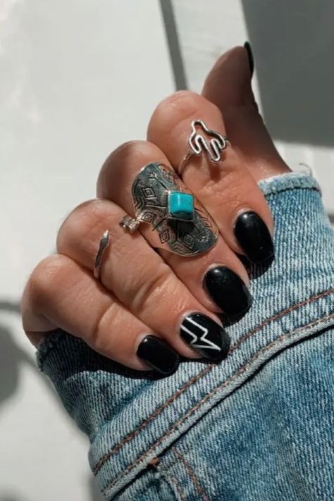 Black Western Nails, Bolt Nails, Lightning Bolt Nails, Rodeo Nails, Cowboy Nails, Western Nails, Country Nails, Lightning Bolt, Black Nails