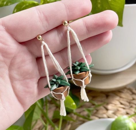 Succulent Earrings, Crea Fimo, Garden Earrings, Plant Earrings, Earrings Hanging, Polymer Clay Flower Jewelry, Diy Earrings Polymer Clay, Earrings Clay, Food Earrings