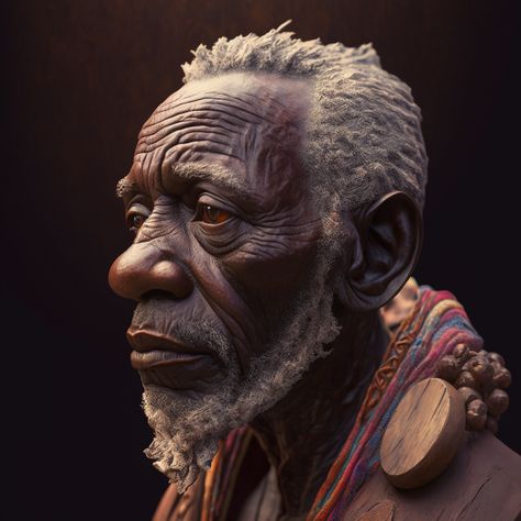 Old Black Man, Old Man With Beard, Beard Cartoon, Ancient Astronaut Theory, Trippy Alien, Portrait References, Ancient Astronaut, Afro Men, African Sculptures