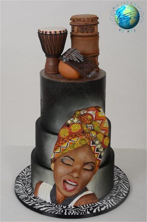 African music cake by Soraia Amorim African Cake Design, Africa Cake, African Wedding Cakes, African Cake, Music Cakes, Music Cake, Traditional Wedding Cakes, Traditional Cakes, African Music