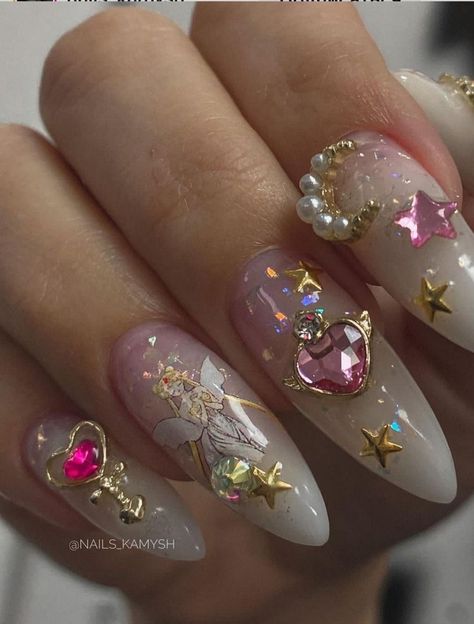 4d Nail Art, Ongles Bling Bling, Sailor Moon Nails, Kpop Nails, Moon Nails, Anime Nails, Music On Spotify, Grunge Nails, Simple Gel Nails