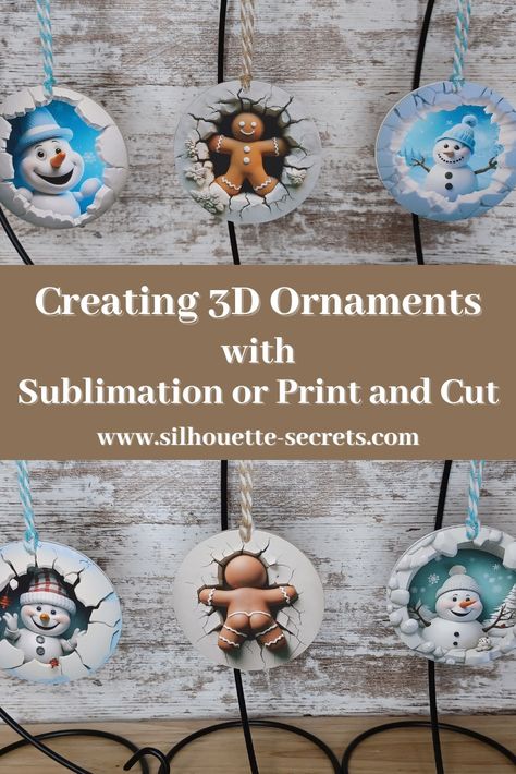 Creating 3D Ornaments – 2 ways: Sublimation and Print and Cut – Silhouette Secrets+ by Swift Creek Customs Sublimation Ornaments Diy, Sublimation Ornament Ideas, Print And Cut Silhouette, Sublimation Ornaments, 3d Ornaments, Heat Tape, Fun Ornaments, Snowman Christmas Ornaments, Ornament Ideas