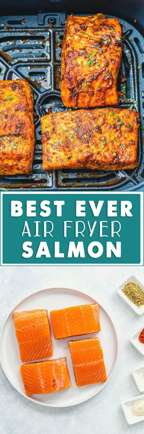 Air Fryer Salmon Cooking Time, Clean Food Crush Salmon, Best Ever Air Fryer Salmon, Air Fryer Fresh Salmon Recipes, Salmon In Ninja Air Fryer, Salmon Air Frier Recipes, Salmon Air Fyer Recipes, Simple Air Fryer Salmon, Salmon In The Airfryer