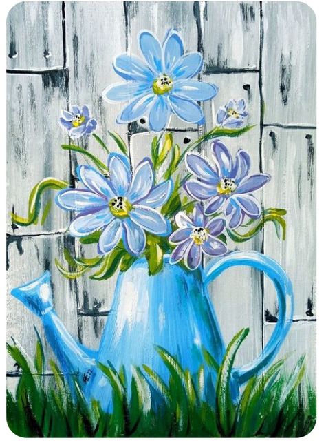 Spring Flowers Painting, Painting Flowers Tutorial, Whimsical Art Paintings, Acrylic Art Projects, Watercolor Flowers Tutorial, Flower Painting Canvas, Canvas Painting Designs, Spring Painting, Simple Acrylic Paintings