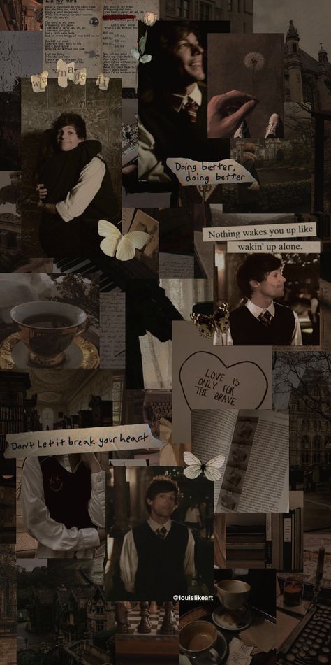 dark academia louis tomlinson Dark Academia Theme, Wallpaper Dark Academia, Louis Tomlinson Songs, Louis Tomlinson Wallpaper, Wallpaper Walls, Dark Harry, Paper Aesthetic, L Wallpaper, One Direction Wallpaper