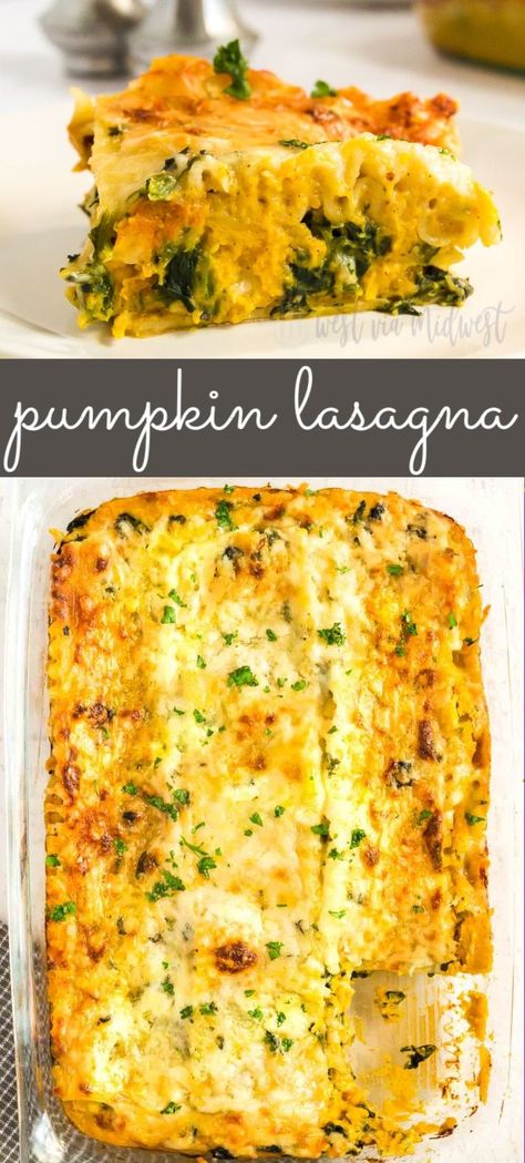 Pumpkin Lasagna Dinner, Lasagna Recipe Vegetarian, Lasagna Dinner, Pumpkin Spinach, Pumpkin Casserole, Pumpkin Lasagna, Butternut Squash Lasagna, Meat Lasagna, Potluck Dinner