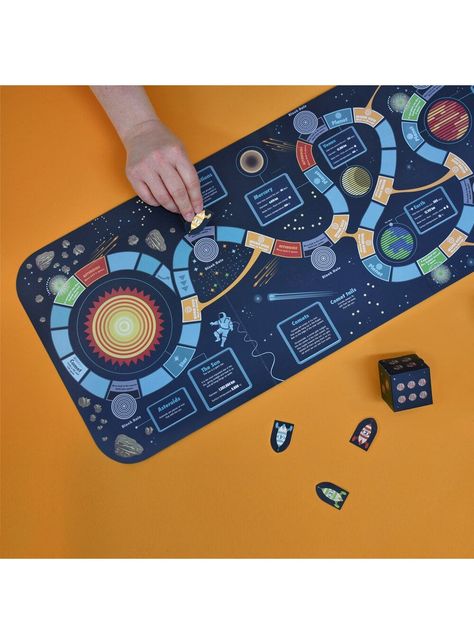 Take a trip into space and learn about planets, comets, satellites, and more with this create your own solar system wall chart, board game and activity kit. Packed with fun facts and activities, a board game with dice and counters and a 3D solar system wall art scene. No glue or scissors needed. Contents: 1x wall chart/game board, 15x card pieces, 1x instruction/activity sheet. Made from FSC certified recycled card. Product size when built: approx. H134 W30 D2cm. Suitable for ages 7-12Y- - - Fun Solar System Wall Art, About Planets, Clockwork Soldiers, 3d Solar System, Solar System Activities, Diy Solar System, Board Game Design, Space Games, Fun Board Games