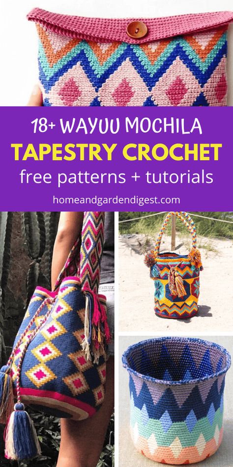 18+ Creative Wayuu Mochila Tapestry Crochet Free Patterns & Tutorials For 2020 Mochila Bag Pattern Free, Free Tapestry Crochet Patterns, Crochet Tapestry Bag Pattern Free, Tapestry Bag Pattern, Crochet Mochila Bag, Crochet Mochila Bag Pattern, Mochilla Bag, Types Of Bags, Wayuu Bags Pattern Free