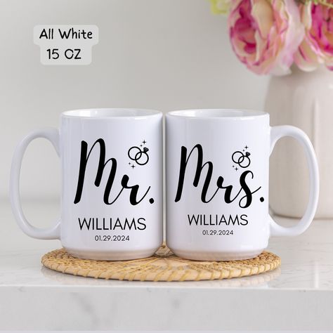 Personalized Mr & Mrs Coffee Mugs, Custom Wedding Gift, Personalized Wedding Mugs,Husband and Wife Mugs, Bride and Groom Set,Gift for Couple Etching Projects, Glass Etching Projects, Bff Gifts Diy, Wedding Mugs, Custom Wedding Gifts, Bff Gifts, Husband And Wife, Glass Etching, Personalized Mugs