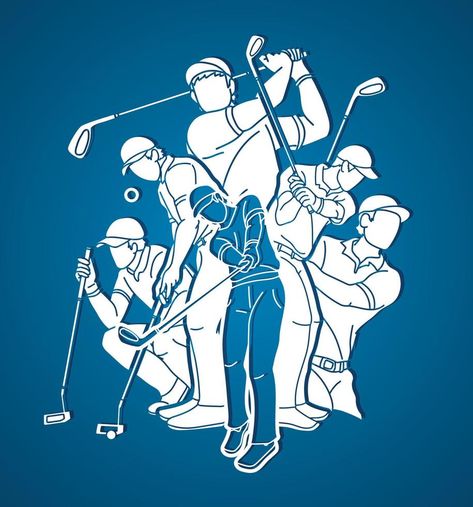 Group of Golfer Action Golf Sport Golf Design Graphic, Action Cartoon, Golf Painting, Sport Graphic, Sport Golf, Vector Brush, Golf Art, Golf Party, Golf Design