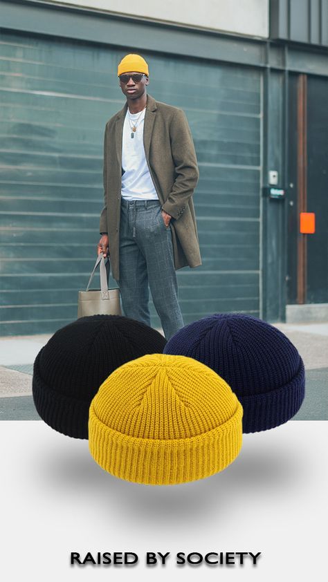 ON TOP OF THE OUTFIT OUR MUSTARD YELLOW FISHERMAN BEANIE. NEVER NOT BALLIN'. CHOOSE YOUR FAVORITE ON OUR WESBITE Gray Blazer Outfit Men, Yellow Beanie Outfit Men, Yellow Beanie Outfit, Fisherman Beanie Outfit, Yellow One Size Fits Most Beanie, Fisherman Beanie Outfit Men, Crewneck Outfit Men, Trendy Business Outfits, Beanie Outfit Men