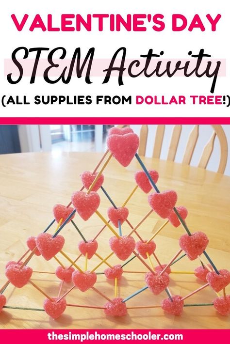 Looking for an easy, fun, and inexpensive Valentine\'s Day STEM activity for your kids? Check out this simple activity that uses only 2 things from Dollar Tree! #Valentinesday #STEM #STEAM #preschool #kids #learning #party #elementary #homeschool Valentine Stem Activities, Valentine Stem, Classroom Valentines Party, Valentines Class Party, Valentine's Day Party Games, February Crafts, Valentines Games, Class Valentines, Stem Challenge