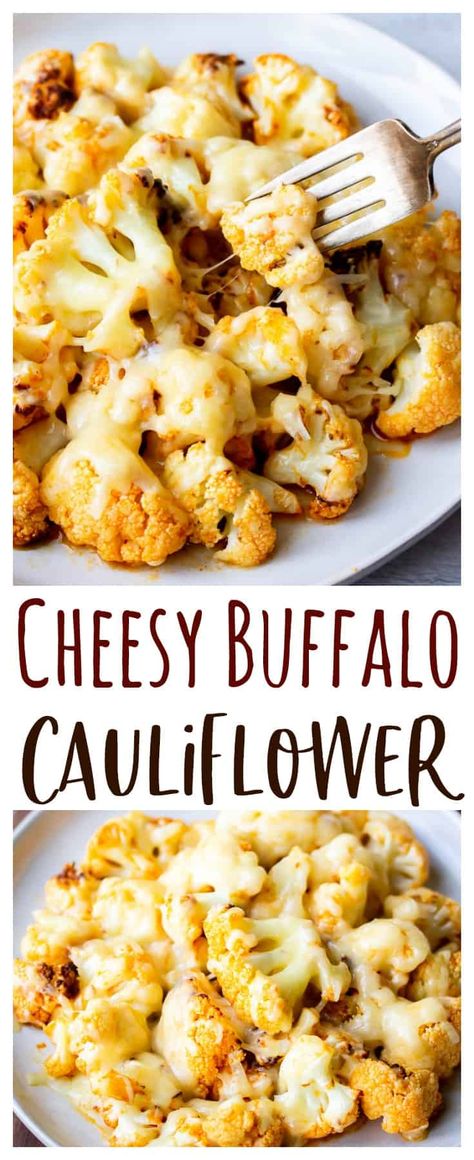 Cheesy Buffalo Cauliflower Bites - mixed in spicy Buffalo sauce and covered in melted sharp cheddar cheese, this Cheesy Buffalo Cauliflower Bites recipe is absolutely addicting. This quick and easy recipe can be enjoyed as an appetizer, snack, or side dish. It's gluten free and has only 3 net carbs per serving making it perfect for those following a low carb or keto diet. | #cauliflower #buffalocauliflower #ketorecipes #appetizers #lowcarbrecipes Spicy Appetizer Recipes, Spicy Buffalo Sauce, Chicken Cauliflower Casserole, Buffalo Cauliflower Recipes, How To Cook Cauliflower, Cauliflower Casserole Recipes, Buffalo Cauliflower Bites, Spicy Appetizers, Buffalo Cauliflower