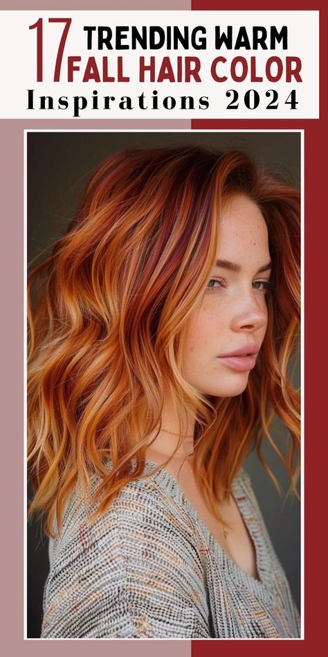 Trending Warm Hair Color Ideas For Autumn 2024 Vivid Fall Hair Color Ideas, Red Hair For Fair Skin Blue Eyes, Copper Hair With Dark Roots Red Ombre, Hair Color Ideas For Fall Shoulder Length, Shoulder Length Hair Copper, Hair Autumn 2024, Warm Autumn Hair Color Ideas, Autumn Hair Colors 2024, Hair Trend 2024