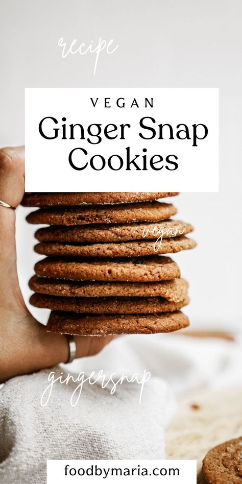 Vegan Gingersnap Cookies, Vegan Ginger Bread Cookie, Vegan Ginger Snap Cookies, Vegan Ginger Snaps, Gingerbread Cookies Vegan, Healthy Ginger Snap Cookies, Vegan Xmas Cookies, Ginger Crisp Cookies, Healthy Ginger Snaps