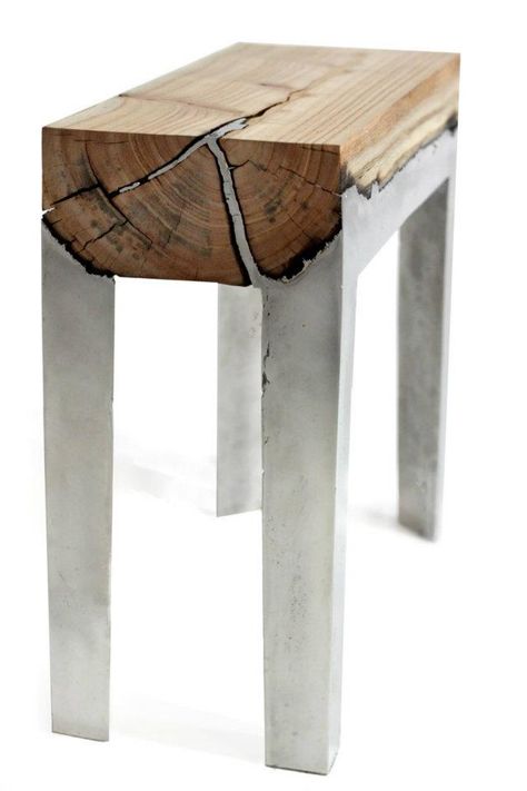 If You Pour Molten Aluminum on Wood. . . Decoration Beton, Diy Muebles Ideas, Beton Design, Wooden Stool, Concrete Furniture, Concrete Projects, Concrete Wood, Wood Stool, Concrete Design