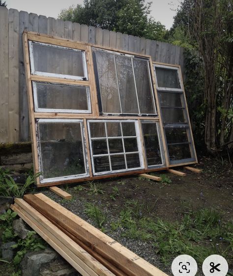 Greenhouse Ideas Old Windows, Wood Window Greenhouse, Green House Made Of Old Windows, Antique Window Greenhouse, Greenhouse From Windows, Glass Window Greenhouse, Window Greenhouse Diy, Shed With Greenhouse Attached, Old Window Greenhouse