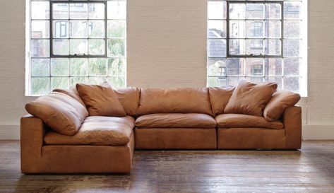 Feather Extra Deep Leather Corner Sofa from Darlings of Chelsea Tan Leather Sectional, Leather Sectional Living Room, Brown Leather Sectional, Leather Couch Sectional, Leather Sofa Living, Tan Leather Sofas, Leather Couches Living Room, Couches Living, Brown Leather Couch