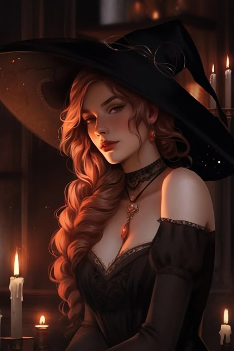 Red Headed Witch Art, Fantasy Sorceress Art, Witches Fantasy Art, Beautiful Witch Art, Fantasy Art Witch, Witch Redhead, Redhead Witch, Sorceress Art, Pretty Witch