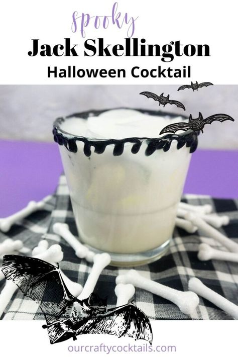 Make a Spooky Jack Skellington Halloween Cocktail Jack Skellington Cocktail, Nightmare Before Christmas Cocktails, Nightmare Before Christmas Drinks, Ghost Cocktail, Christmas Themed Drinks, Christmas Cocktail Drinks, Halloween Alcohol, Spooky Cocktails, Halloween Themed Drinks