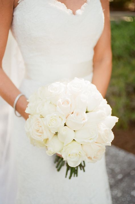 White Rose Round Bridal Bouquet White Round Bridal Bouquet, Bride Bouquets White, Bridal Bouquet Styles, White Rose Bridal Bouquet, White Rose Wedding Bouquet, White Rose Bouquet, Round Bouquet, White Roses Wedding, Rose Bridal Bouquet