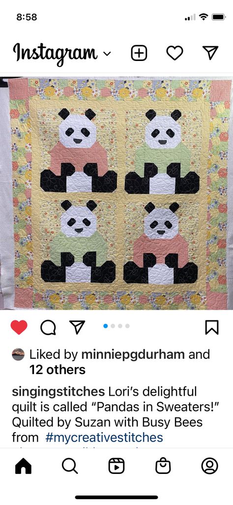 Pandas In Sweaters Quilt, Panda Quilt, Sweater Quilt, Busy Bee, Baby Quilts, Kids Rugs, Bee, Pandas