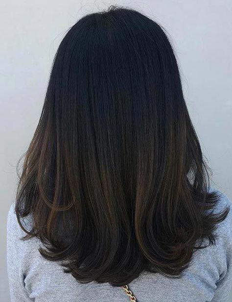 Balayage Hairstyles For Black Hair - Subtle Brown Balayage #darkombrehair #blackhair Subtle Brown Balayage, Dark Ombre Hair, Balayage Straight, Balayage Straight Hair, Balayage Hairstyles, Black Hair Balayage, Brown Ombre Hair, Hairstyles For Black Hair, Black Hair With Highlights