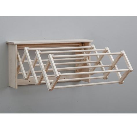 Wood Clothes Drying Rack, Wall Clothes Drying Rack, Laundry Folding Station, Folding Station, Compact Laundry Room, Rack For Clothes, Wall Drying Rack, Laundry Folding, Hanging Drying Rack