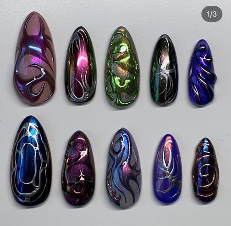 Magnetic Gel Nails Design, Texture Nails, A Very Hungry Caterpillar, Nails Press Ons, Food Nails, Nyc Nails, Witchy Nails, Space Nails, Hippie Nails